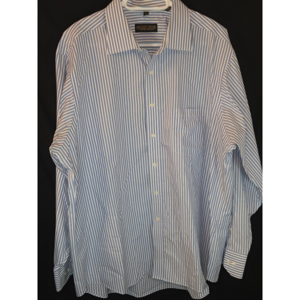 Donald J Trump Signature Collection Mens‎ Blue Stripe Dress Shirt 17 1/2 34/35